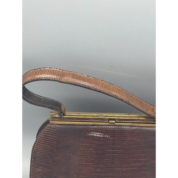roos atkins Vintage Brown Faux Crocodile Leather Handbag Gold-Tone Metal READ - Picture 3 of 11